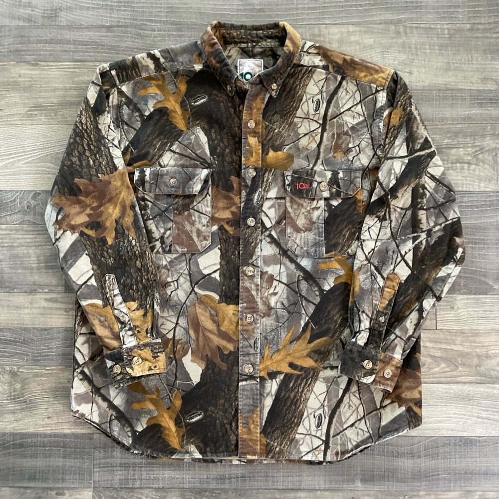 10X Chamois Realtree Hardwoods Chamois Shirt Men’s LARGE Tan Black Brown